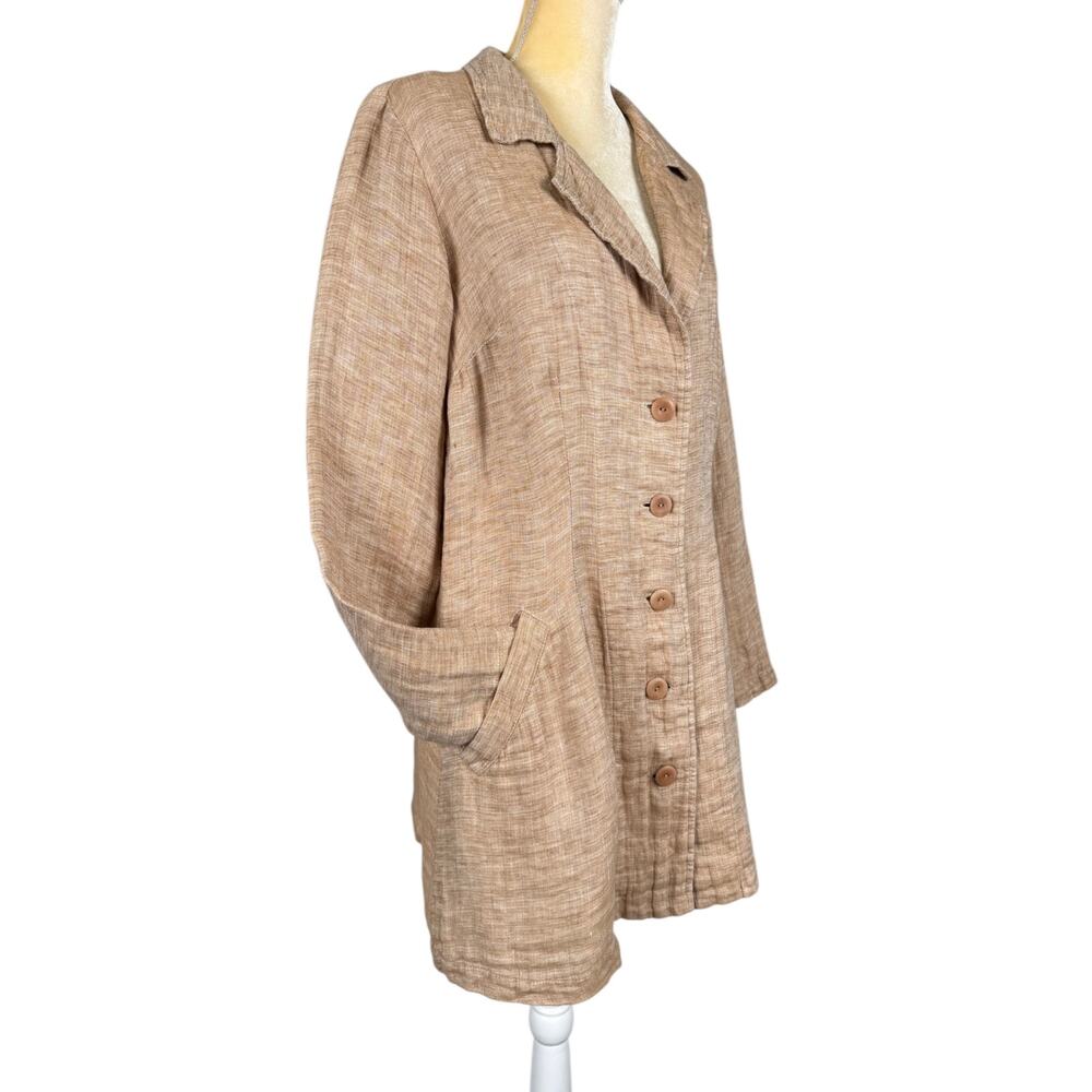 Flax Linen Button Front Tunic Shirt Jacket Tan Small Lagenlook Minimalist - Picture 5 of 9